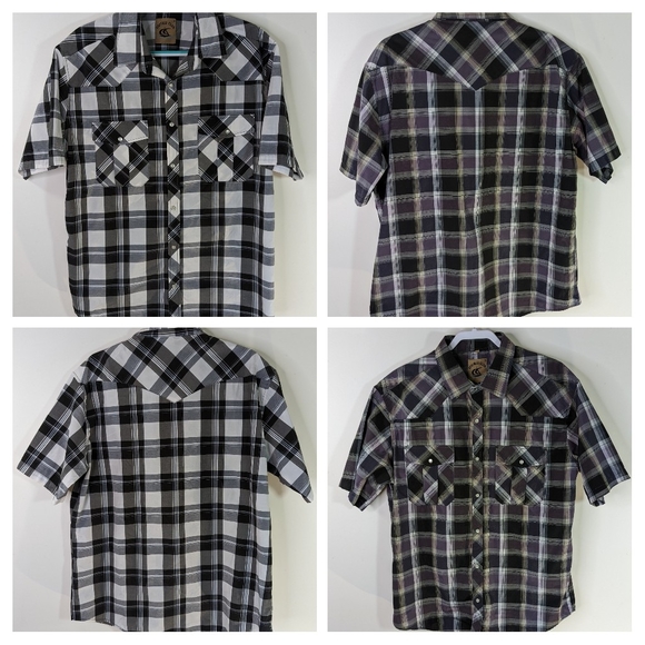 Pearl Snap Western Style Shirts XXL Plaid Lot 2 Pair Black White Gray Silver - Picture 1 of 16